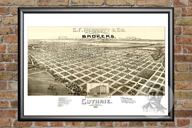 Vintage Guthrie Map 1890 Old Map of Guthrie Oklahoma  Etsy