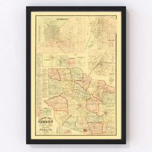 Gibson County Map 1877, Vintage Gibson County Map, Old Gibson County Tennessee Art, Wall Art Gift for Gibson County History Lovers Retro Dec