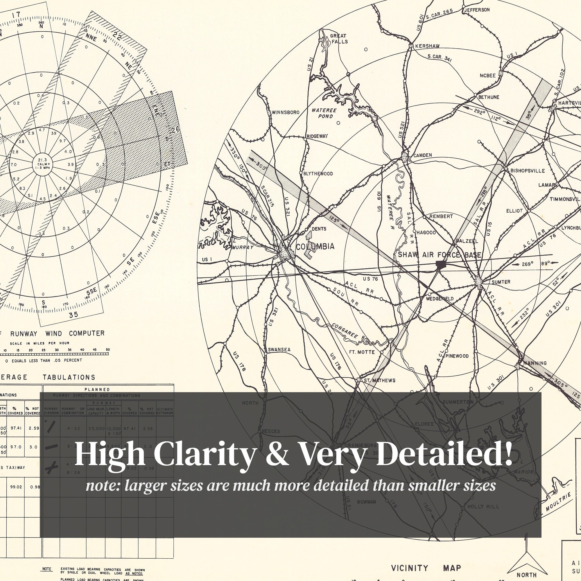 Shaw Serviceability Map Shaw Air Force Base Vicinity Map 1953 - Old Map of Shaw Air Force Base ...