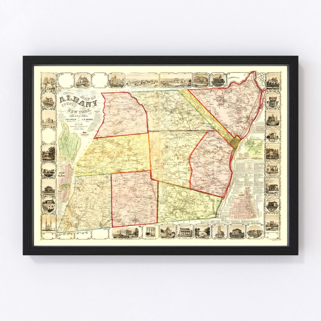 Albany County New York Map 1854 Old Map of Albany County New York Art