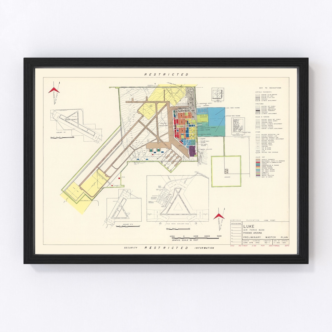 Luke Air Force Base Map 1951 Old Map of Luke Air Force Base Art