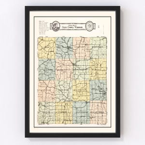 Green County Map 1931, Vintage Green County Map, Old Green County Wisconsin Art, Wall Art Gift for Green County History Lovers Retro Decor