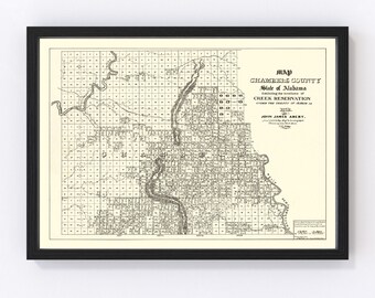 Chambers County Map 1974, Vintage Chambers County Map, Old Chambers County Alabama Art, Wall Art Gift for Chambers County History Lovers Ret