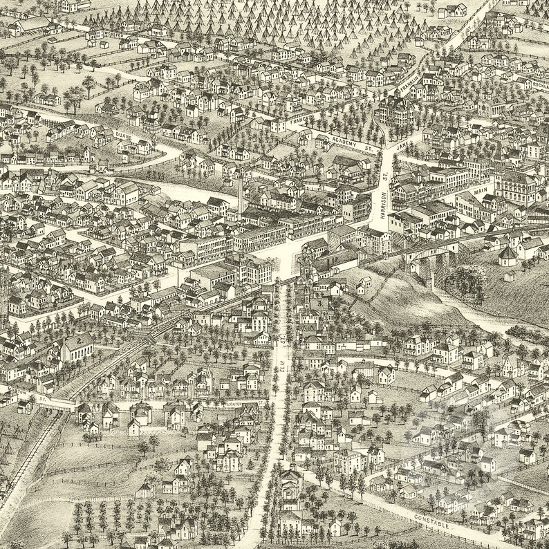 Malone New York Vintage Map From 1886 Old City Map Art Etsy