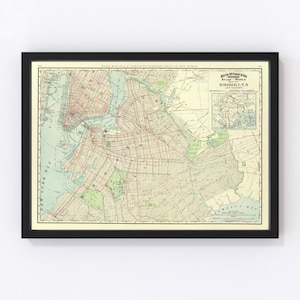Brooklyn Map 1897, Vintage Brooklyn Map, Old Brooklyn New York Art, Wall Art Gift for Brooklyn History Lovers Retro Decor