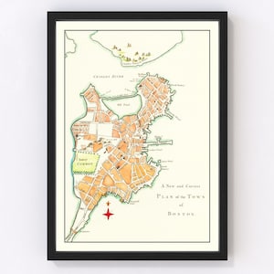 Boston Map 1775, Vintage Boston Map, Old Boston Massachusetts Art, Wall Art Gift for Boston History Lovers Retro Decor