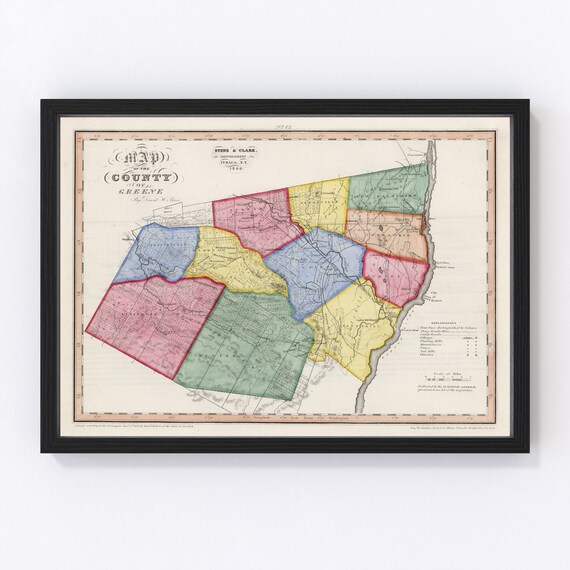 Greene County Ny Map Greene County New York Vintage Map From 1839 Old County Map | Etsy Uk