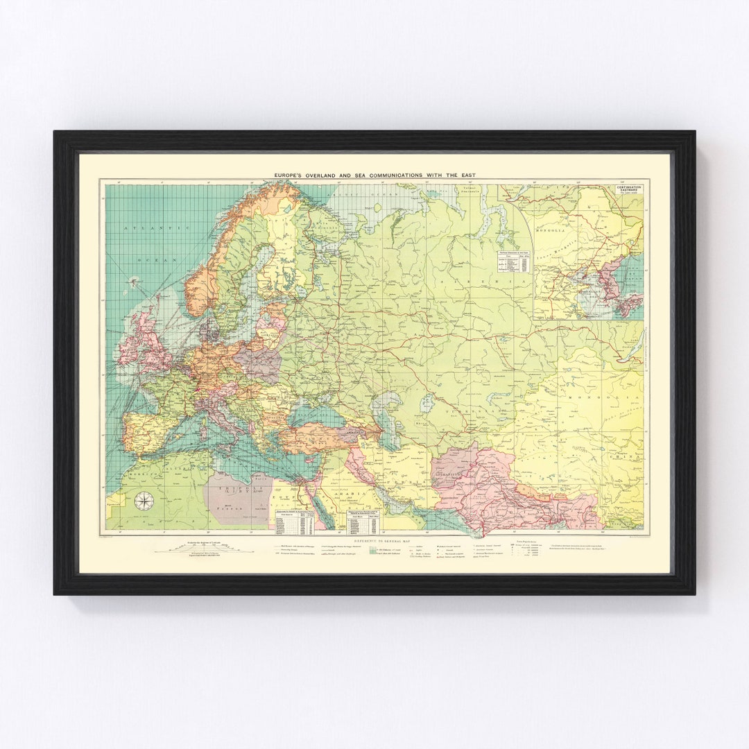 Europe Map Vintage Print 1922