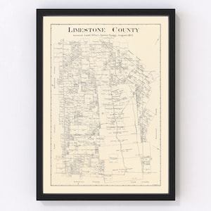 May include: A vintage map of Limestone County, Texas, from August 1922. The map shows the county's boundaries, roads, and towns, including the town of Groesbeck. The map is printed in black and white on a cream-colored background.