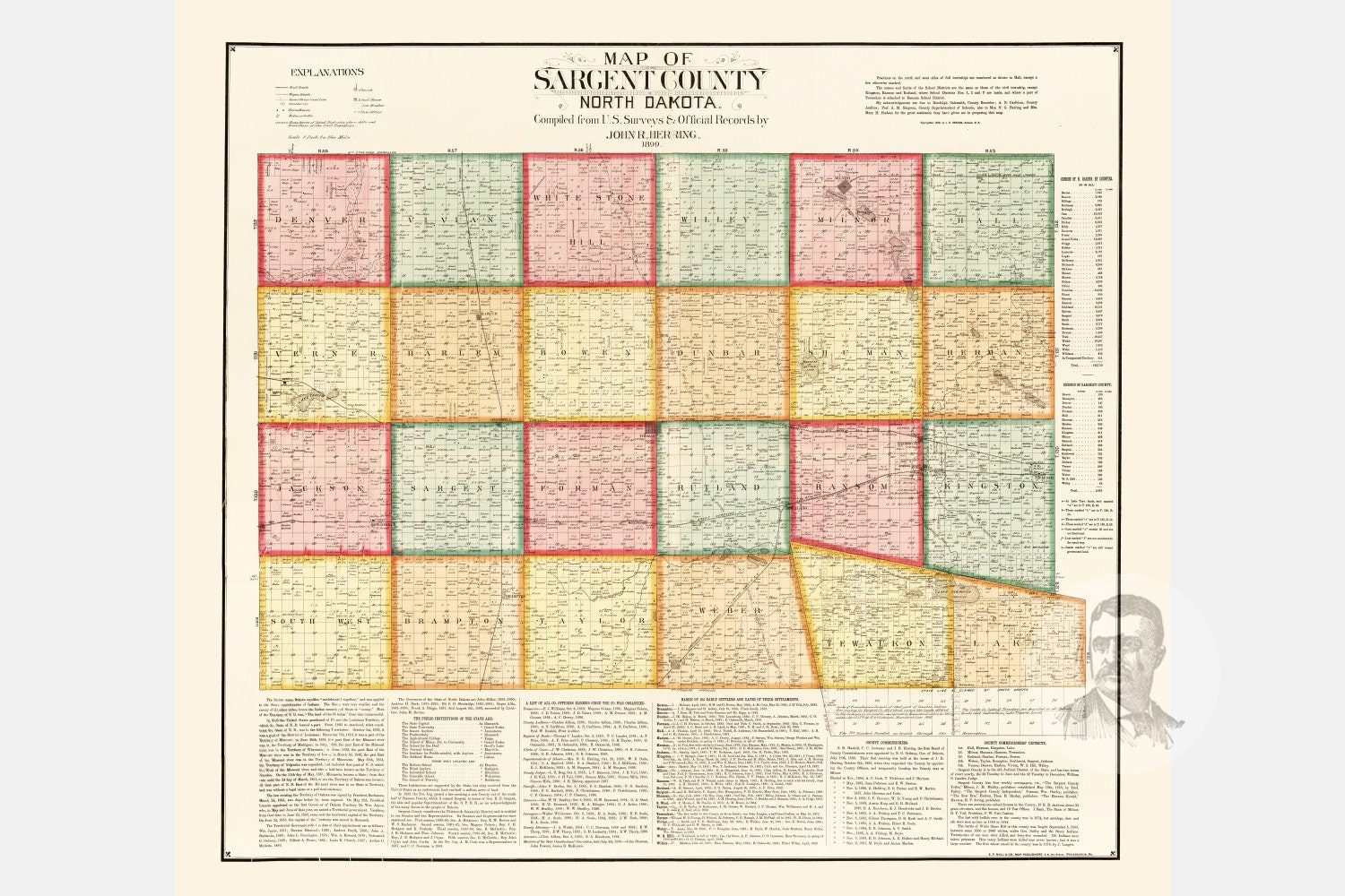 Vintage Sargent County Map 1899 Old Map of Sargent County Etsy