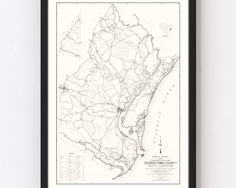 Georgetown County Map 1939, Vintage Georgetown County Map, Old Georgetown County South Carolina Art, Wall Art Gift for Georgetown County His