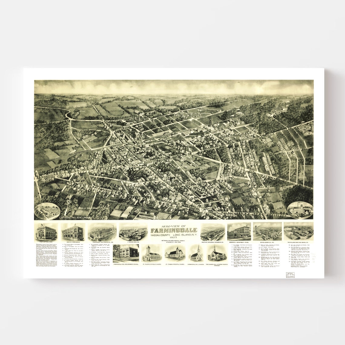 Farmingdale Map 1925 Old Map of Farmingdale New York Art Etsy