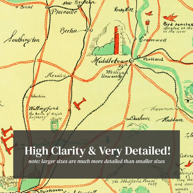 Connecticut Map 1926, Vintage Connecticut Map, Old Connecticut Art, Wall Art Gift for Connecticut History Lovers Retro Decor image 4