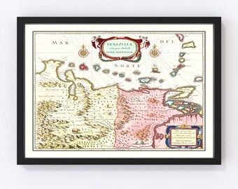 Venezuela Map 1665, Vintage Venezuela Map, Old Venezuela Art, Wall Art Gift for Venezuela History Lovers Retro Decor