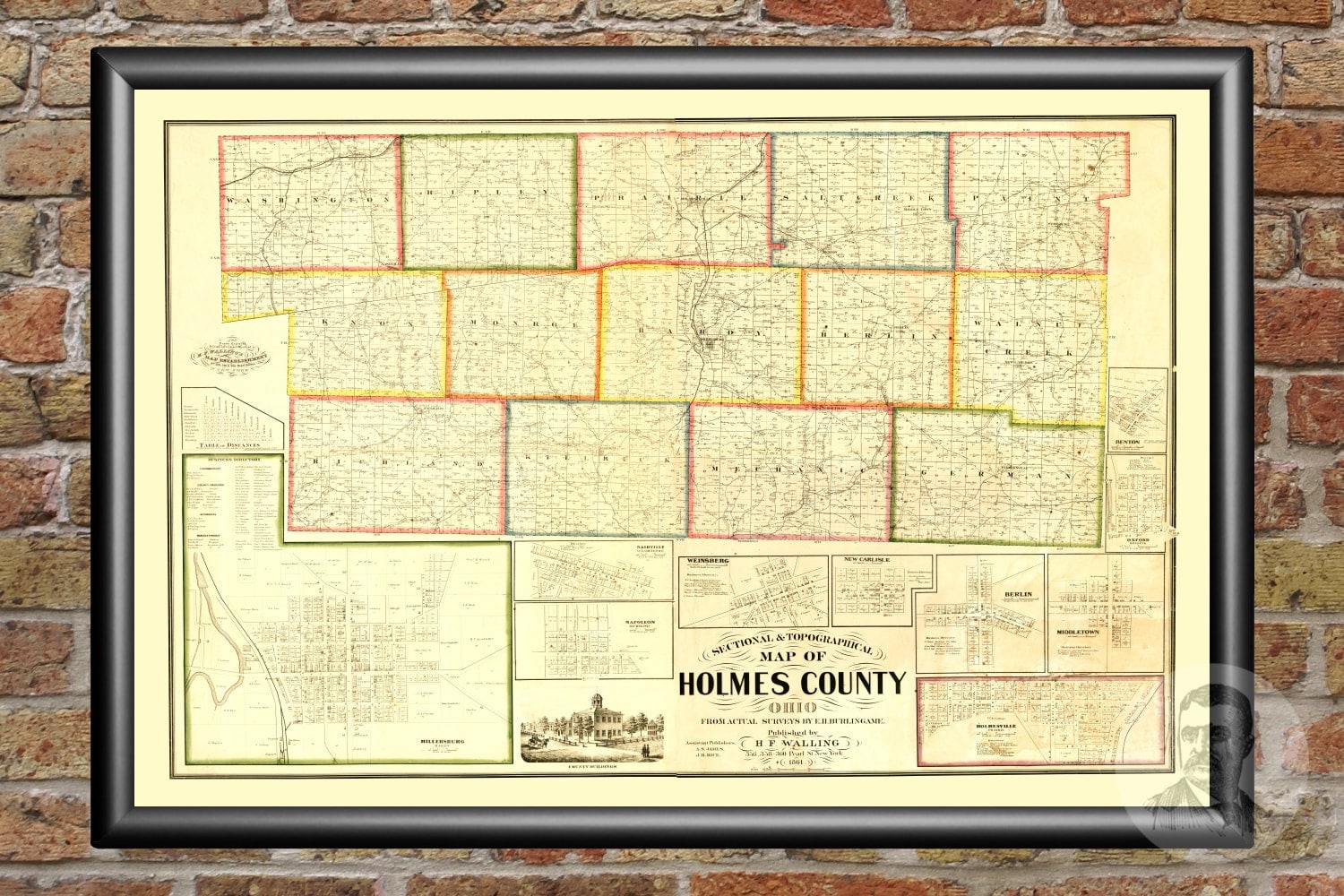 Vintage Holmes County Map 1861 Old Map of Holmes County Etsy