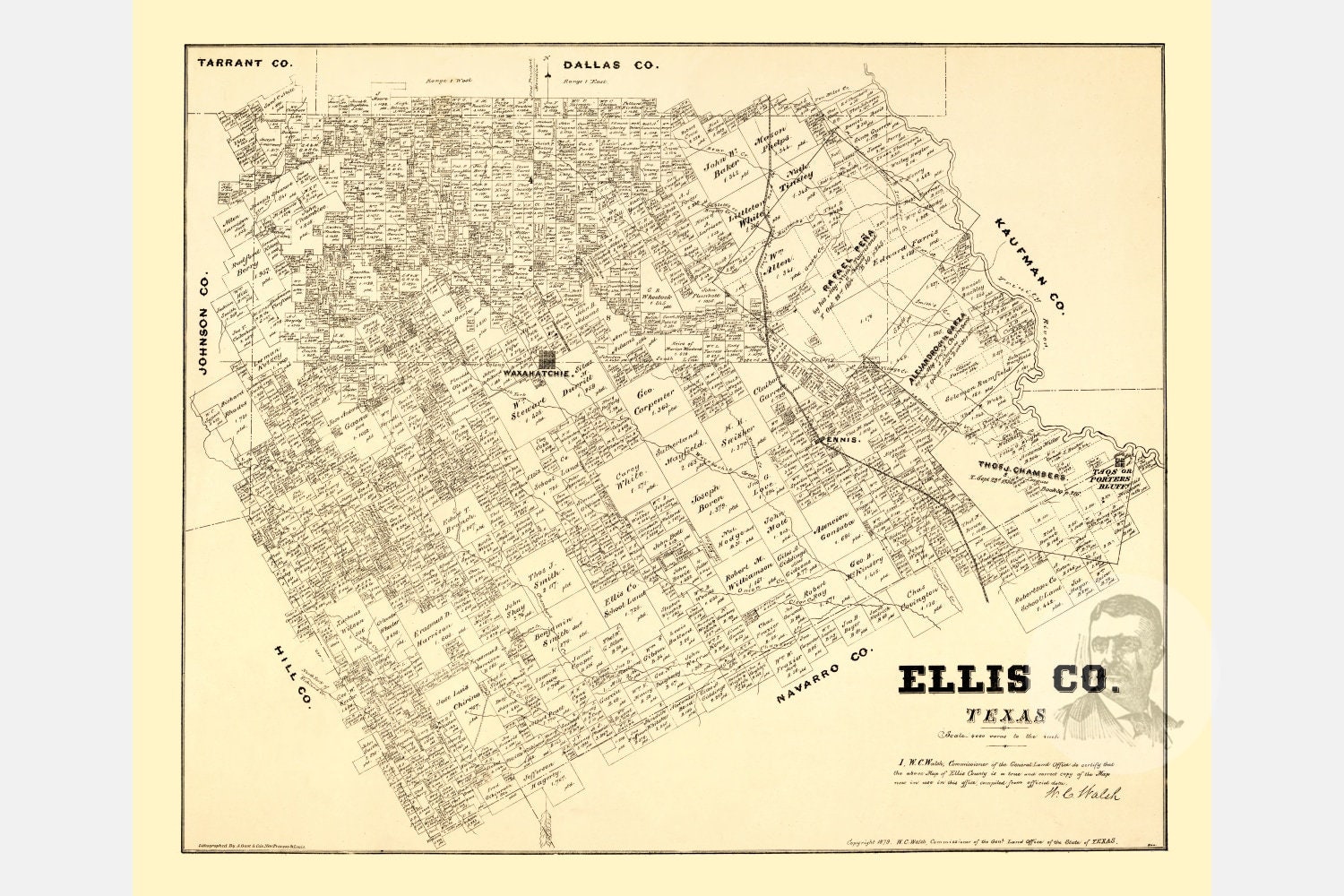 Vintage Ellis County Map 1879 Old Map of Ellis County Texas Etsy