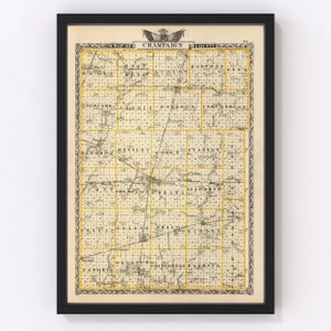 May include: An antique map of Champaign County, Illinois, printed in black and white with yellow highlights. The map shows the county's townships and roads. The title "Map of Champaign County" is printed at the top of the map.