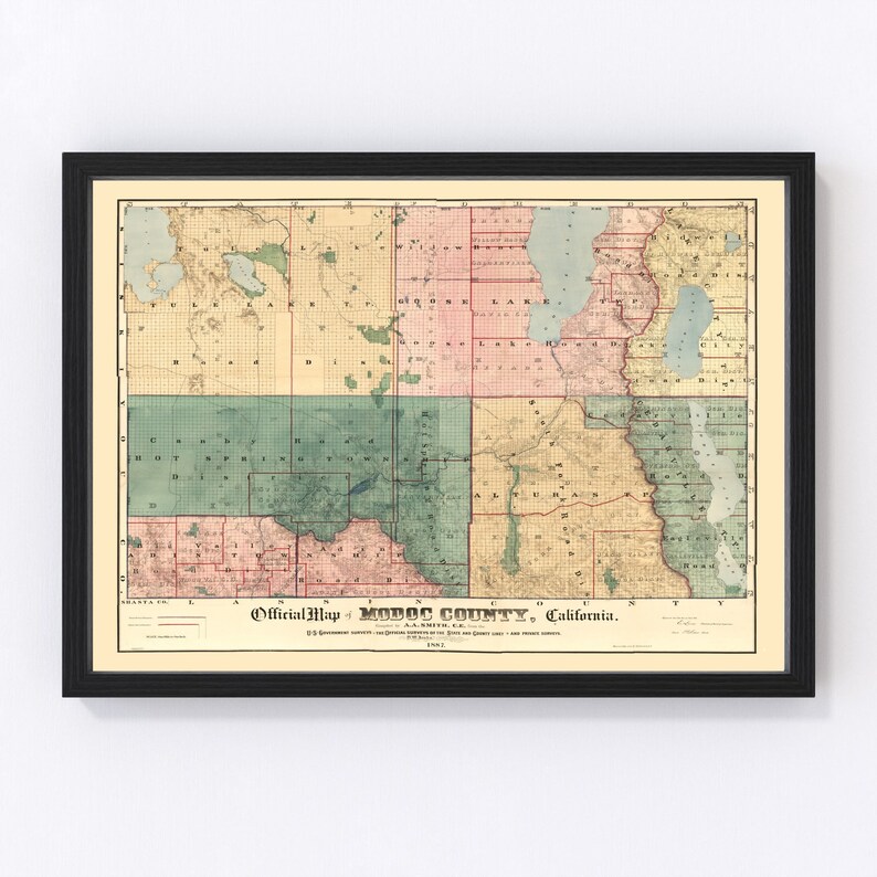 Modoc County Map 1887, Vintage Modoc County Map, Old Modoc County ...