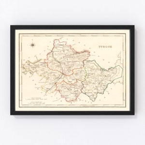 Tyrone County Ireland Map 1846, Vintage Tyrone County Ireland Map, Old Tyrone County Ireland Art, Wall Art Gift for Tyrone County Ireland Hi