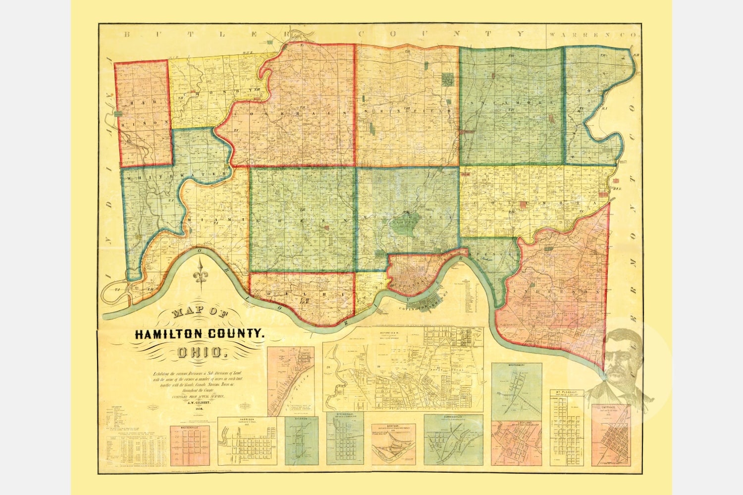 Vintage Hamilton County Map 1856 Old Map of Hamilton County Etsy
