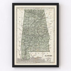 Alabama Map 1842 - Old Map of Alabama Art Vintage Print Framed Wall Art Canvas Portrait AL History Genealogy Farmhouse Décor