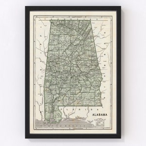 Alabama Map 1842, Vintage Alabama Map, Old Alabama Art, Wall Art Gift for Alabama History Lovers Retro Decor