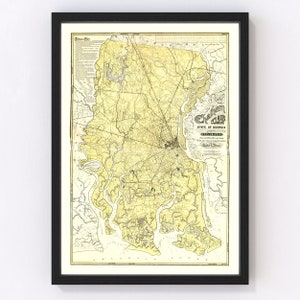 Chatham County Map 1875, Vintage Chatham County Map, Old Chatham County Georgia Art, Wall Art Gift for Chatham County History Lovers Retro D