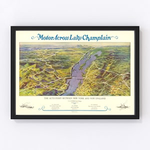 Lake Champlain Map 1932, Vintage Lake Champlain Map, Old Lake Champlain Art, Wall Art Gift for Lake Champlain History Lovers Retro Decor