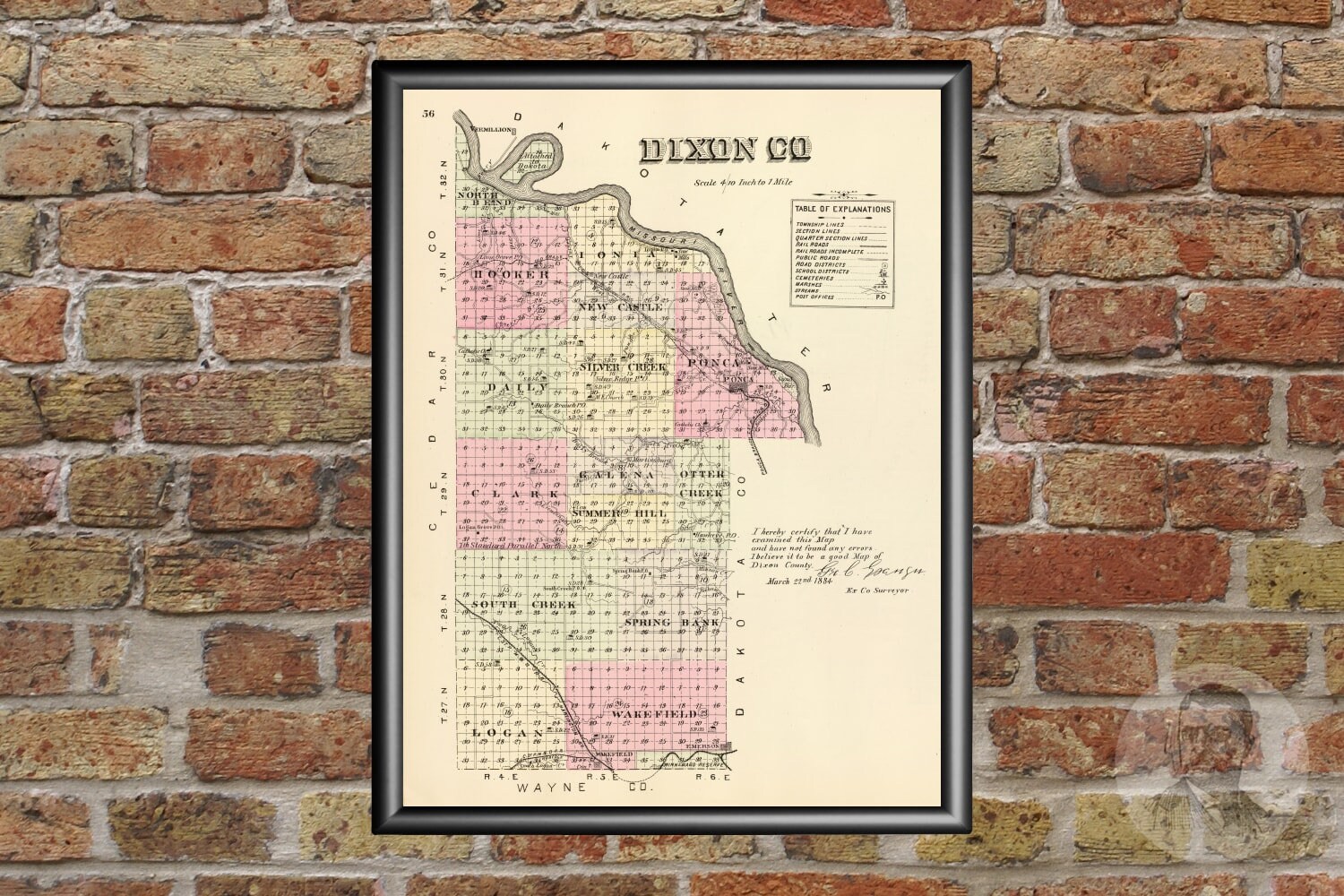 Vintage Dixon County NE Map 1885 Old Nebraska Map Etsy
