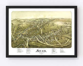 Scio, Ohio Vintage Map from 1899 - Old City Map Art Print of Scio, OH - Framed or Canvas