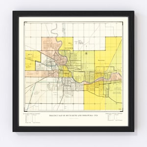 South Bend Map 1924, Vintage South Bend Map, Old South Bend Indiana Art, Wall Art Gift for South Bend History Lovers Retro Decor