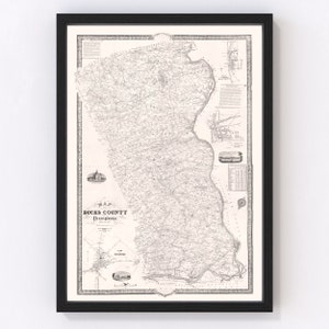 Bucks County Pennsylvania Map 1850 - Old Map of Bucks County Pennsylvania Art Vintage Print Framed Canvas Portrait History Genealogy