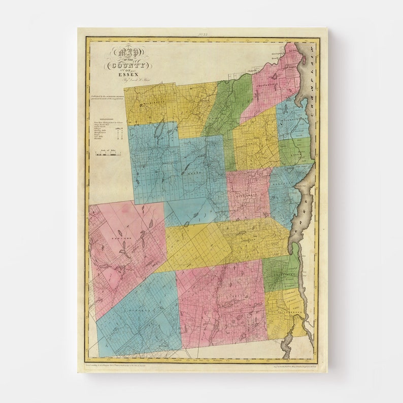 Essex County NY Map 1829 Old Map of Elizabethtown New York Etsy
