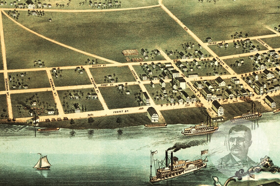 Vintage Guttenberg Map 1869 Old Map of Guttenberg Iowa Etsy