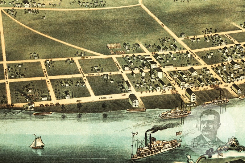 Vintage Guttenberg Map 1869 Old Map of Guttenberg Iowa Etsy