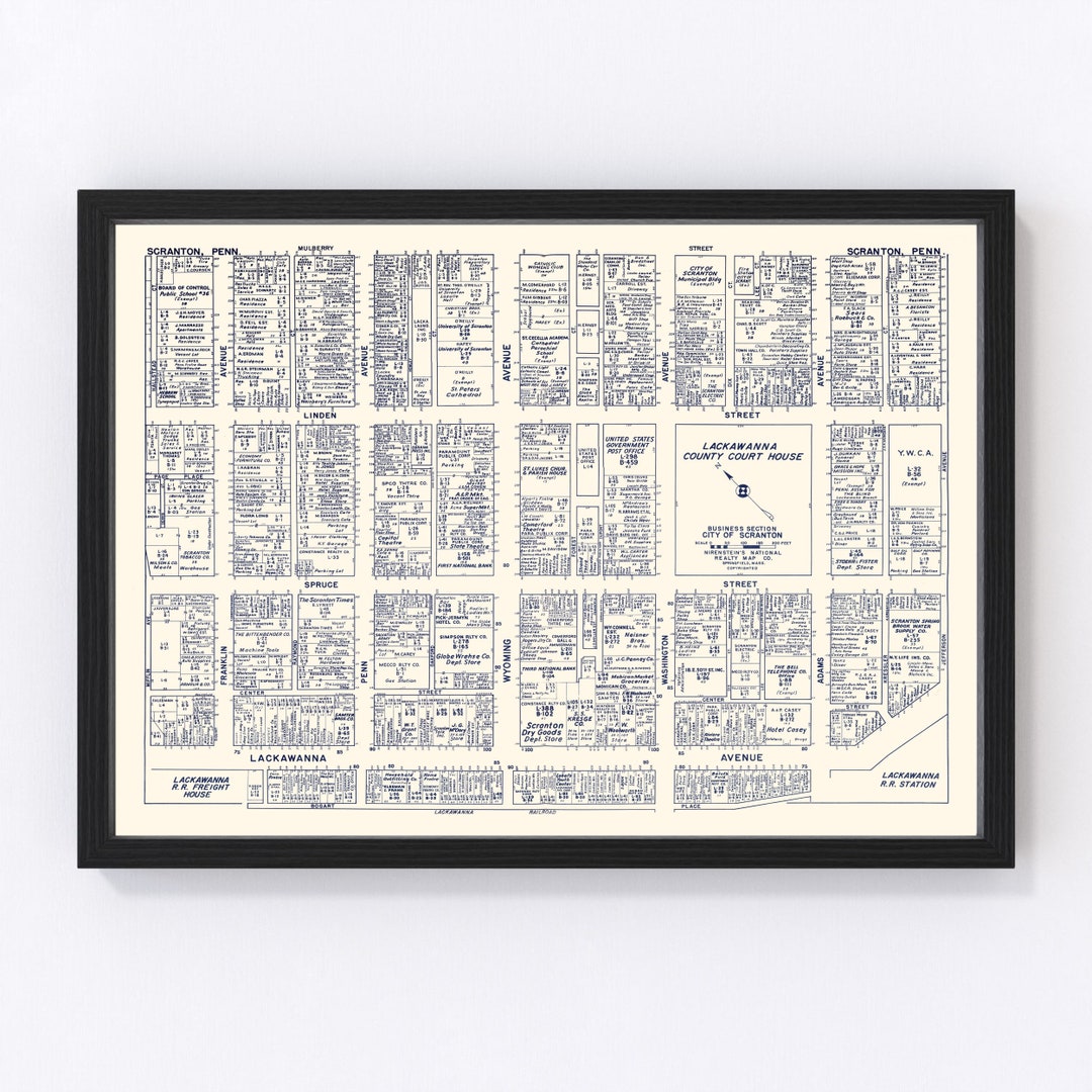 Scranton Map 1950 Old Map of Scranton Business Section Pennsylvania Art