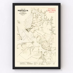 Norfolk Map 1891, Vintage Norfolk Map, Old Norfolk Virginia Art, Wall Art Gift for Norfolk History Lovers Retro Decor