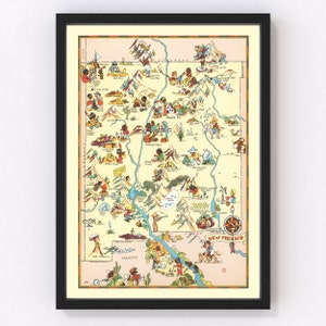 New Mexico Map 1935 - Old Map of New Mexico Art Vintage Print Framed Wall Art Canvas Portrait NM History Genealogy Farmhouse Décor