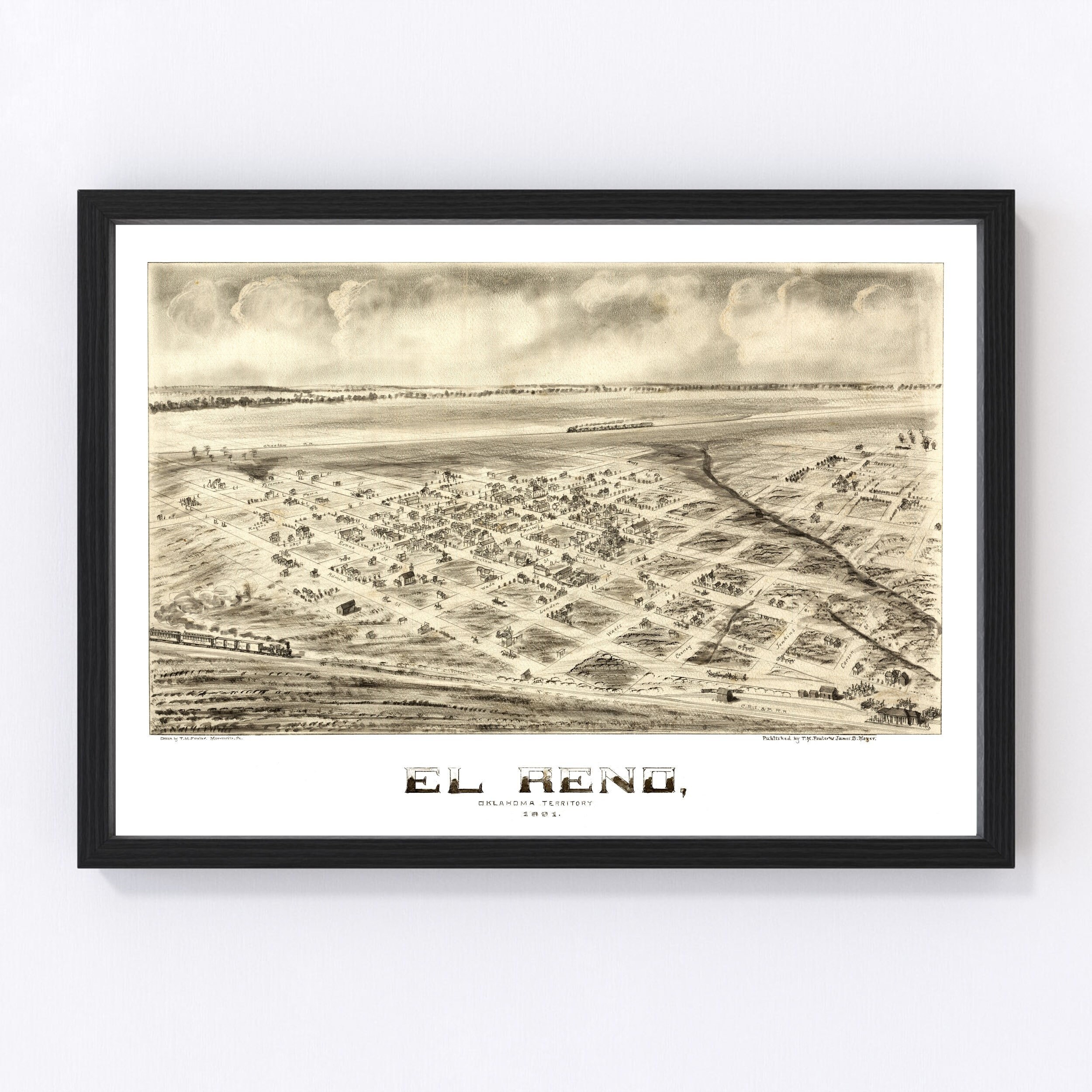 El Reno Map 1891, Vintage El Reno Map, Old El Reno Oklahoma Art, Wall ...