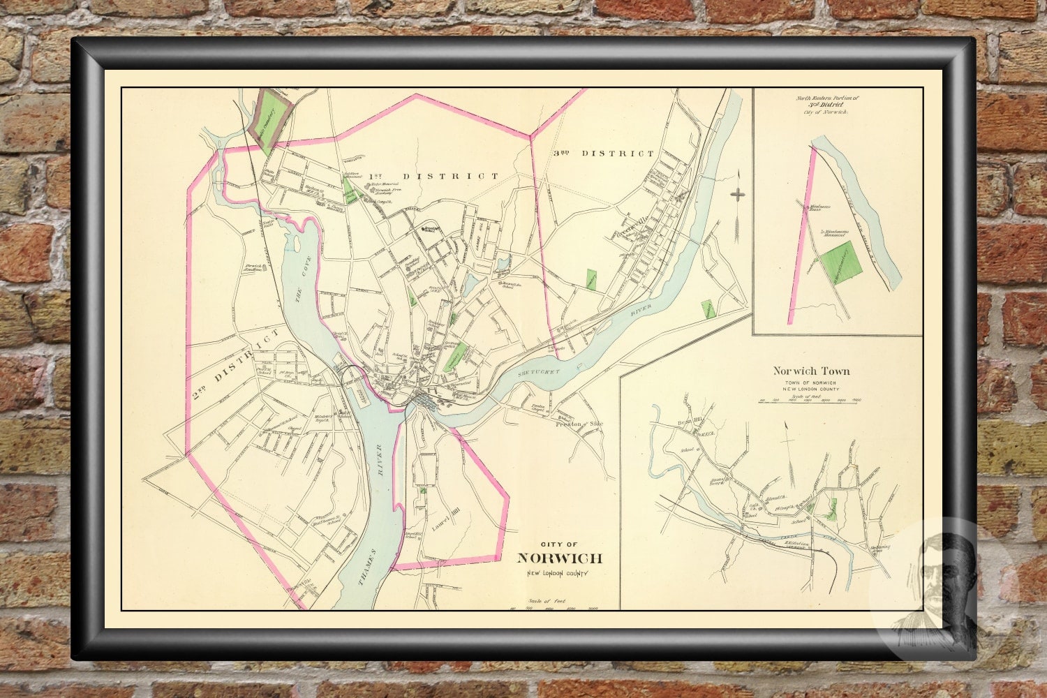 Vintage Norwich Map from 1893 Old Connecticut Map Historic Etsy