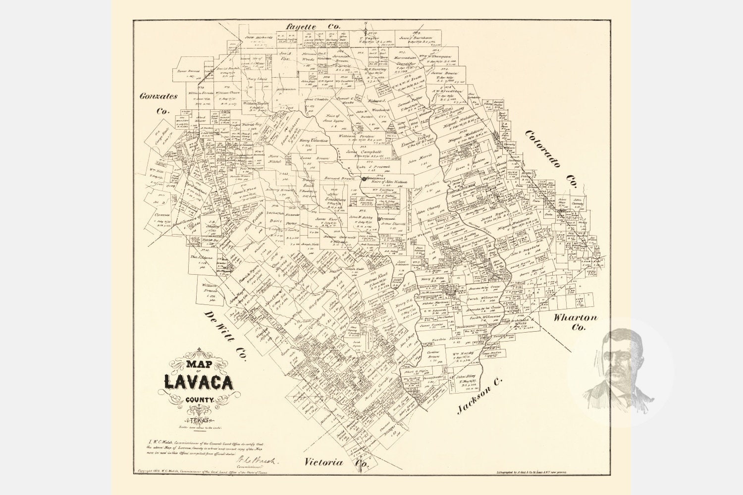 Vintage Lavaca County Map 1879 Lavaca County TX Land | Etsy