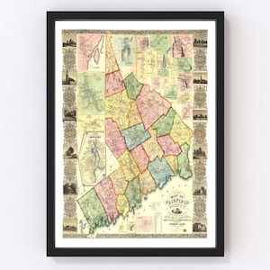 Fairfield County Connecticut Map 1856 - Old Map of Fairfield County Connecticut Art Vintage Print Framed Canvas Portrait History Genealogy