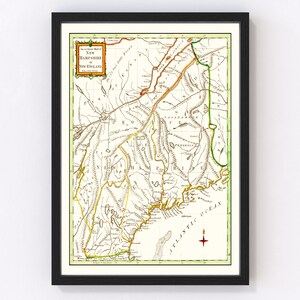 New Hampshire Map 1781, Vintage New Hampshire Map, Old New Hampshire Art, Wall Art Gift for New Hampshire History Lovers Retro Decor