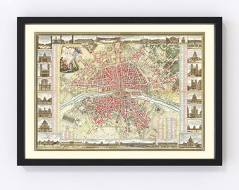 Paris Map 1784, Vintage Paris Map, Old Paris Art, Wall Art Gift for Paris History Lovers Retro Decor