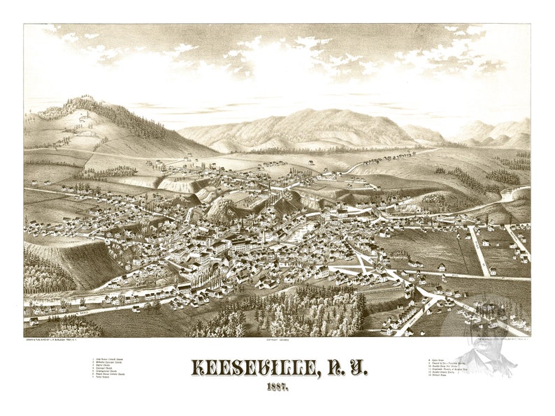 Keeseville New York Vintage Map From 1887 Old City Map Art Etsy