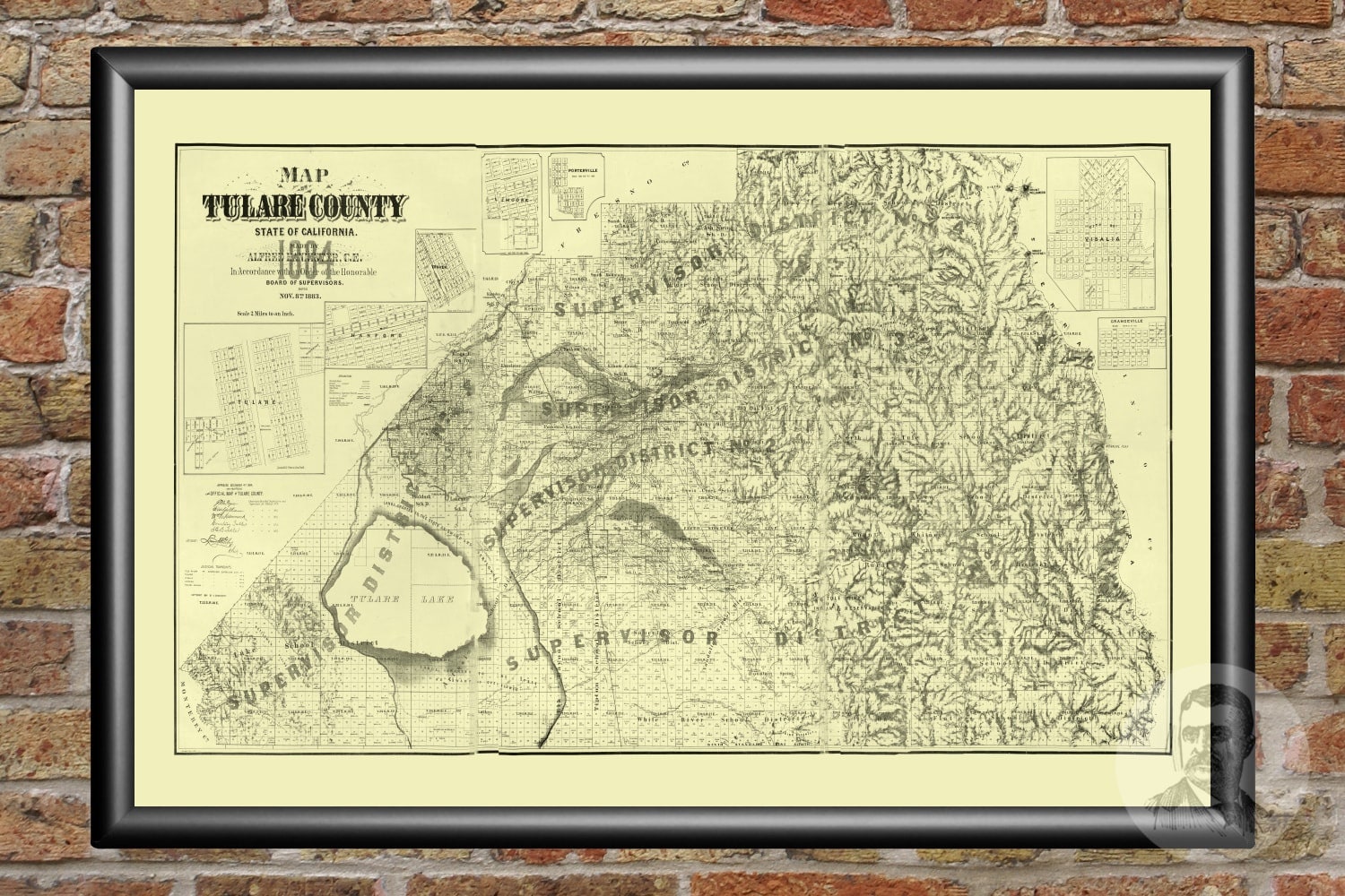 Vintage Tulare County Map 1884 Old Map of Tulare County Etsy