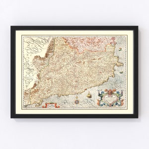 Catalonia Spain  Map 1623, Vintage Catalonia Spain  Map, Old Catalonia Spain  Art, Wall Art Gift for Catalonia Spain  History Lovers Retro D