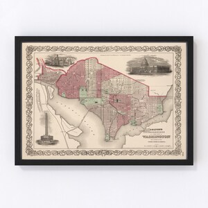 Washington Map 1866, Vintage Washington Map, Old Washington DC Art, Wall Art Gift for Washington History Lovers Retro Decor
