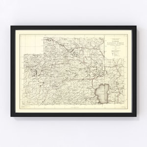 Tahoe National Forest Map 1925 - Old Map of Tahoe National Forest Art Vintage Print Framed Wall Art Canvas Portrait California History