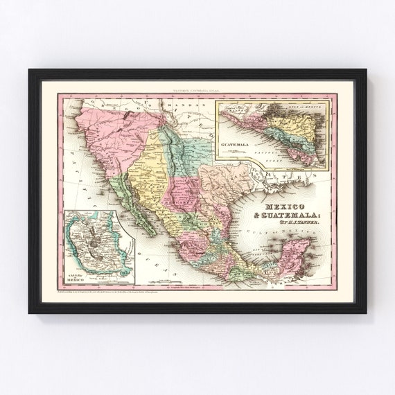 Mexico, Guatemala Map 1834, Vintage Mexico, Guatemala Map, Old